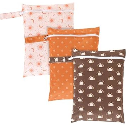 3Pcs Wet Dry Bags Storage Bag, Wet Dry Bag for Baby Cloth Diapers &Breast Pump Parts, Waterproof Reusable Wet Bag, Zipper Closure Wet Bags with Handle, Portable Bags for Swimsuits Beach Pool (C)