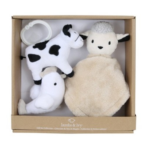 Lambs & Ivy Farm 3-Piece Infant/Baby Plush Toy Gift Set - Sheep, Cow, Chicken