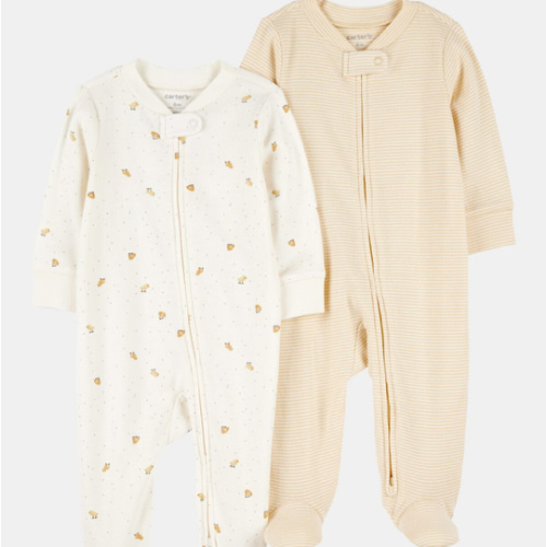 Baby 2-Pack 2-Way Zip Cotton Sleep & Play Pajamas - White/Beige | Carter's
