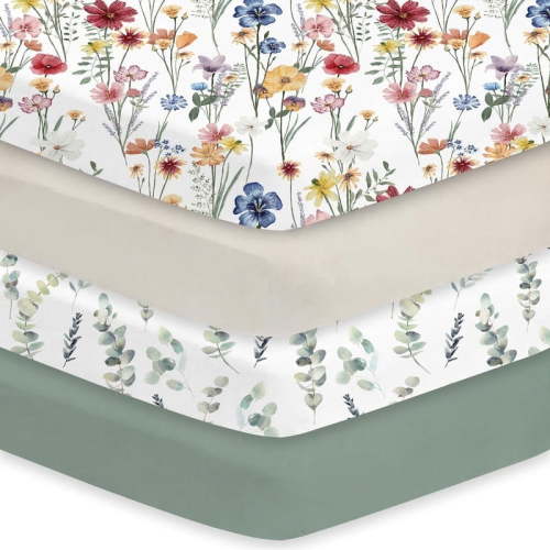 Bimocosy Fitted Crib Sheets 4 Pack for Baby Boys & Girls, 52'’ x 28'' (Floral)