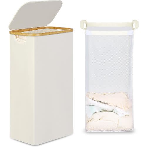 Beige Slim Laundry Basket with Lid