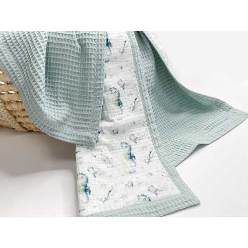 Sea themed Newborn waffle blanket personalized Premium baby shower gift name blanket 100% cotton organic swaddle