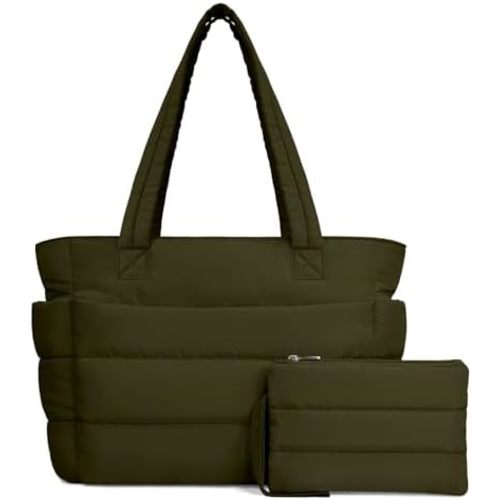 TOPDesign Puffer Tote Bag for Women, Lightweight Puffy Handbag with Compartments, Quilted Shoulder Bag for Work, Travel, Gym