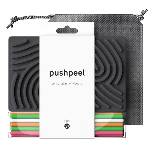 Pushpeel Sensory Activity Board: Silicone Fidget Toy for Calming, Stress, Anxiety, ADHD & Autism | Silent, No Mess | Kids 3+ & Adults | Includes Portable Travel Bag & 11 Strings (Granite)