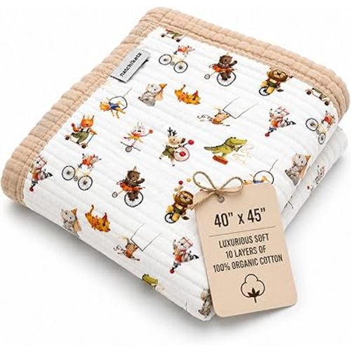 Organic Cotton Muslin Baby Blanket for Boys and Girls - Luxurious Soft Toddler Quilt for Swaddling - Gender Neutral Blanket - Baby and Toddler Gift - Circus