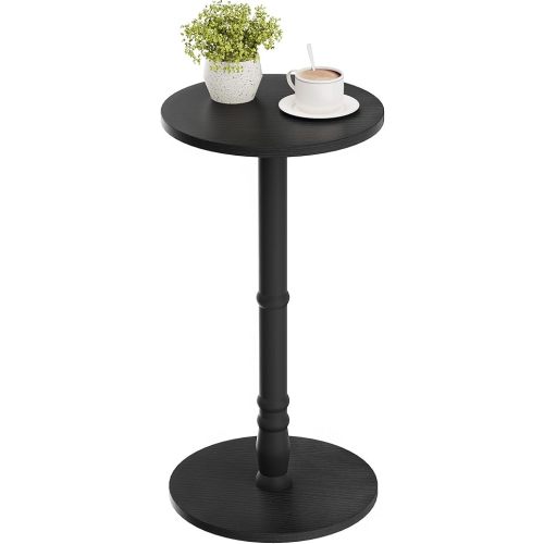 Homleke 12" Round Side Table, Solid Wood Pillar with Wood Top & Base, Small Drink Accent Table for Living Room, Bedroom, Sofa & Office, Easy Assembly, Black