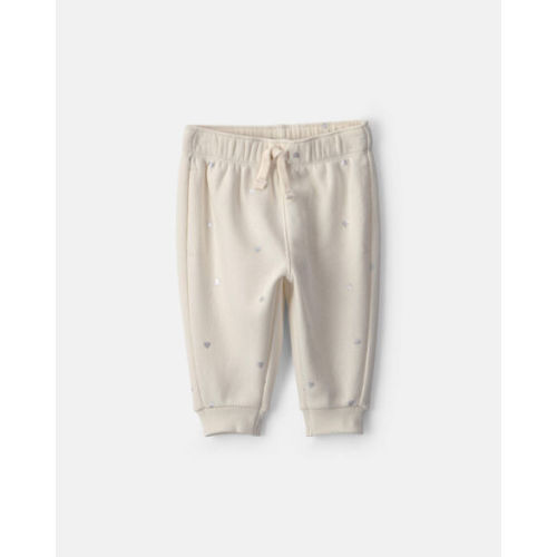 Baby Girl Metallic Heart Fleece Pants - Cream | Size 3M