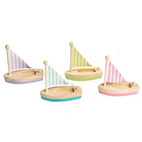 Water Play | Wooden Sail Boats – 4 x colours | Bambino Eco Toys