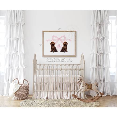 Pink Monogram Boykin Spaniel Art Print: Girl Nursery Decor