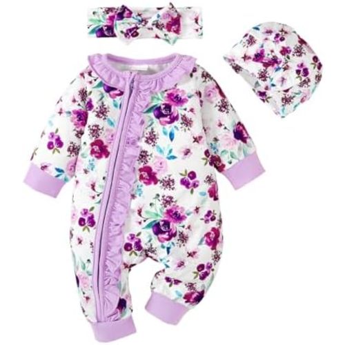 AMAWMW Preemie Newborn Baby Girl Clothes Long Sleeve Ruffle Romper Coming Home Outfit Infant Fall Winter Outfits