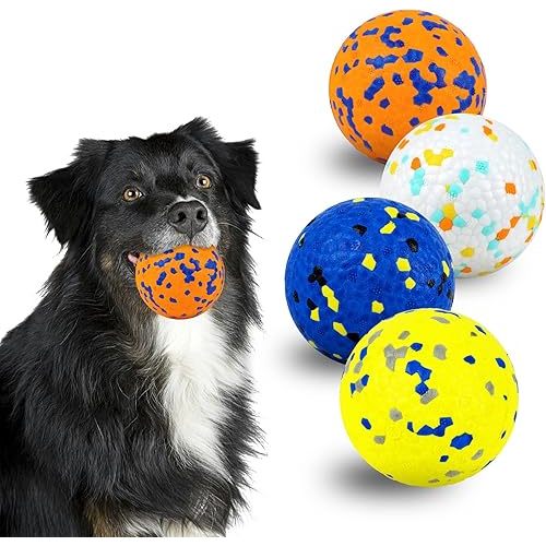 Dog Balls Tennis Ball Toys 4Pack 3''Dog Toys for Aggressive Chewers Indestructible Durable Teething Chew Bouncy Safe Balls Dogs Floating for Water Toy Fetch Pet Ball for Large Medium Dogs