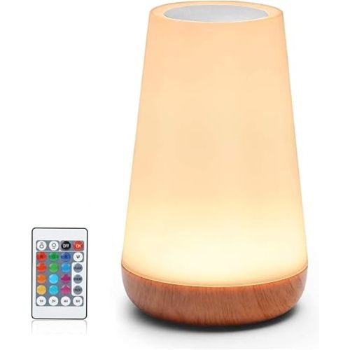 Homcasito Touch Lamp Night Light for Kids Bedside Table Lamp Rechargeable Dimmable Remote Control and Timing Function Warm White Light & Color Changing RGB