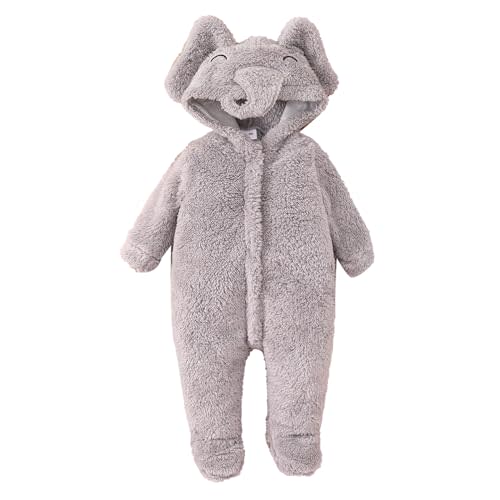 Emmababy Baby Boy Girl Winter Fuzzy Jumpsuit Infant Bear Ear Snowsuit Long Sleeve Footed Zipper Hoodie Romper Kid Warm Coat