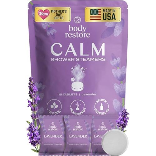 Body Restore Shower Steamers Aromatherapy 15 Pack – Mothers Day Gifts for Mom, Spa Gifts for Women, Relaxation Stress Relief Self Care – Premium Lavender Essential Oil Tablets