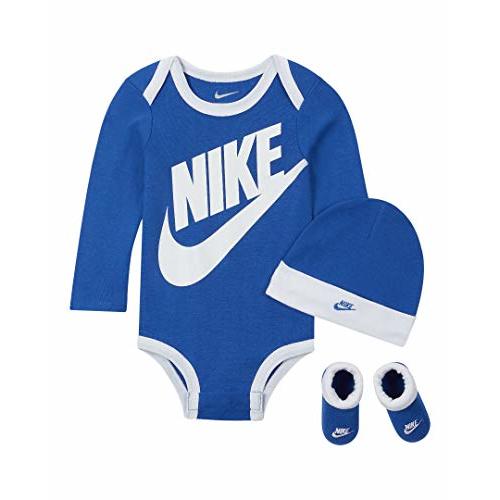 Nike Baby Long Sleeve Bodysuit, Hat and Booties 3 Piece Set (Game Royal(MN0134-U89)/White, 6-12 Months)