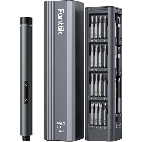 Fanttik E1 Max Electric Screwdriver, Mini Precision Screwdriver Set, 50 Magnetic Bits, Magnetic Storage, 5/32‘’Hex, Repair Tool Kit for Electronics Phone Camera Laptop Watch (Grey)