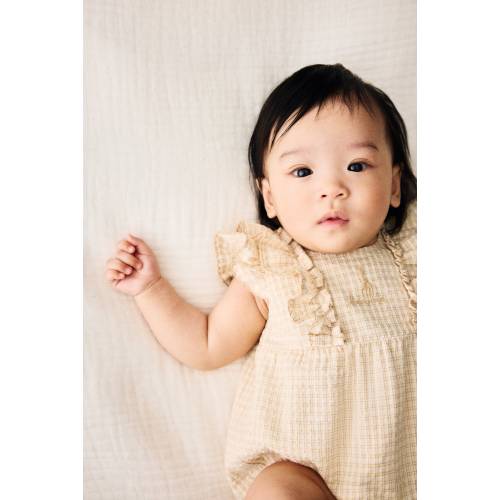 EMBROIDERED-DETAIL SEERSUCKER ROMPER SUIT