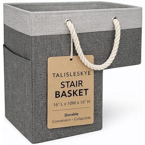 Stair basket,Foldable staircase baskets,Step stairs storage baskets with handle,1pcs dark gray