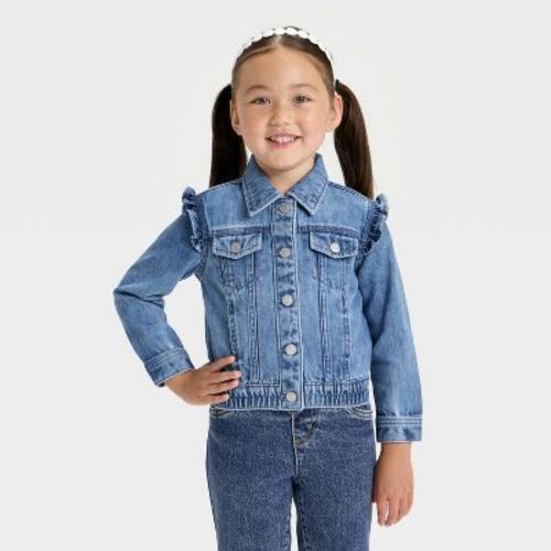 Toddler Girls' Ruffle Denim Jacket - Cat & Jack™ Medium Wash