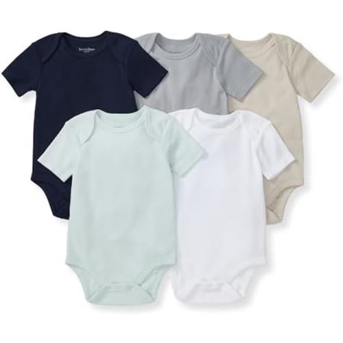 Burt's Bees Baby Unisex Bodysuits, Short Sleeve Organic Sleepwear, 5-Pack