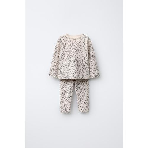 POINTELLE ANIMAL PRINT TOP AND LEGGINGS SET - Ecru | ZARA United States