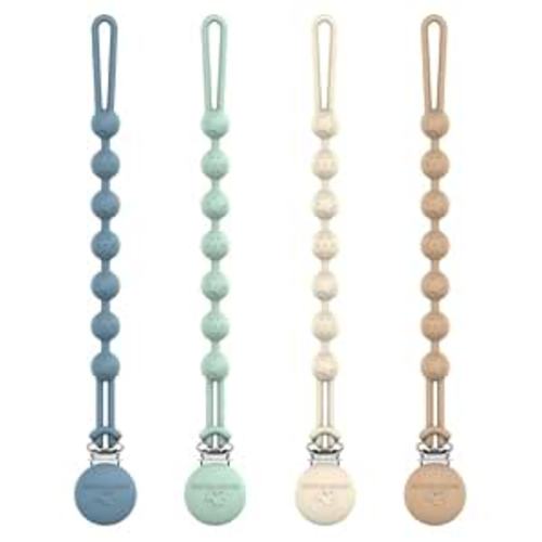 Cuddle Campus Silicone Pacifier Clip Holder with One Piece Design,Soft Flexible Binky Clips with Texture for Baby Boy and Girl Pack of 4 (6m+)