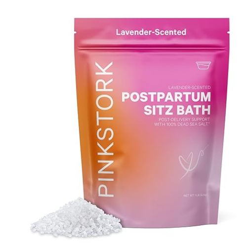 Pink Stork Postpartum Sitz Bath Soak: Dead Sea Salt for Perineal Care & Cleansing, Postpartum Recovery, Labor & Delivery Essentials, Postpartum Essentials, Women-Owned, Lavender Scented, 16 oz