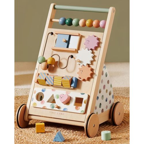 Tiny Land Wooden Baby Walker with Activity Center, Montessori Push Walker