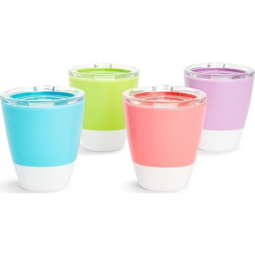 Munchkin Splash Toddler Cups with Training Lids, Open Cup Drinking for Kids 18 Months and Up, 7 Ounce, 4 Pack, Blue/Green/Pink Purple | Open
