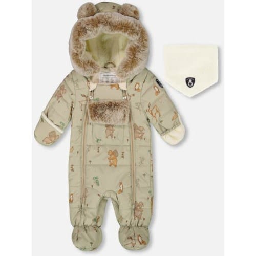 Baby Boy One-Piece Layette Snowsuit Designed for Car Seat Animal, 3M