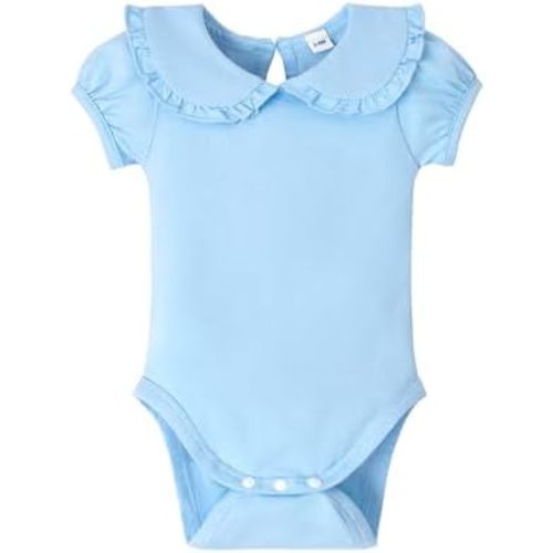 Magic Park 0-24M Infant Girl Puff Sleeve Bodysuit Baby Peter Pan Collar Romper Toddler Ruffle Jumpsuit Casual Tops