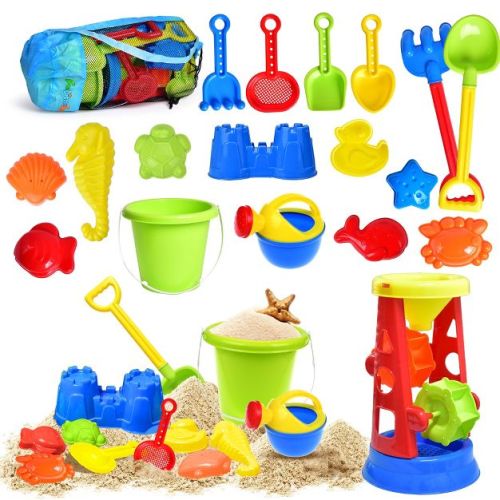 Fun Little Toys Out2Sea 19Pcs Sandcastle Building Kit, Beach Sand Toys Set with Sand Water Wheel & Molds, Outdoor & Snow Toys for Kids, Boys & Girls