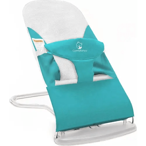 ComfyBumpy Ergonomic Baby Bouncer Seat - Bonus Travel Carry Case - Safe, Portable Bouncing Chair with Adjustable Height Positions - Infant Bouncy Seat Perfect for Newborn Babies (Turquoise)