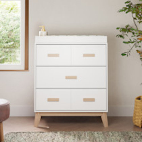 babyletto Scoot 3-Drawer Changer Dresser with Removable Changing Tray - White / Washed Natural