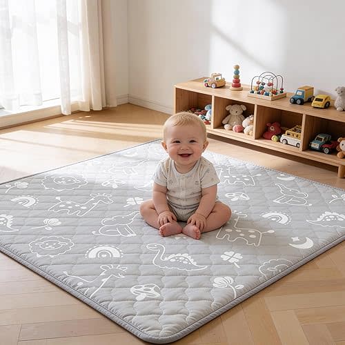 Baby Play Mat for Floor 71" x 59", Extra Large Thick Cushioned Play Mat, Foldable Storage, Non-Slip Crawling Mat for Babies & Toddlers, Tummy Time