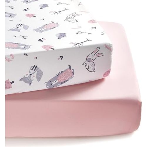 TILLYOU Baby Crib Sheets for Boys Girls, Super Soft Toddler Bed Sheets, 2 Pack Sheets for Standard Crib Mattress 28x52in, Playful Animals