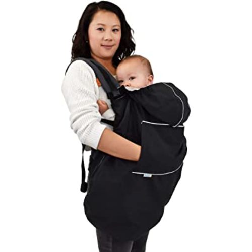 JAN & JUL Waterproof Baby Rain Cover with Hood and Pockets, Universal for Baby Carriers and Strollers (Black)