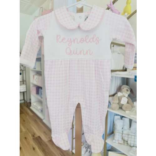 Pink Check Collar Footie - Bubbly Font Name – Little Stitches & Co.