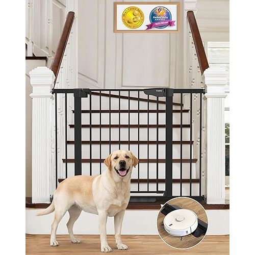 Cumbor 29.7-46" Baby Gate for Stairs, Mom's Choice Awards Winner-Auto Close Dog Gate for The House, Gifts for Mom, Easy Install Pressure Mounted Pet Gates for Doorways, Black