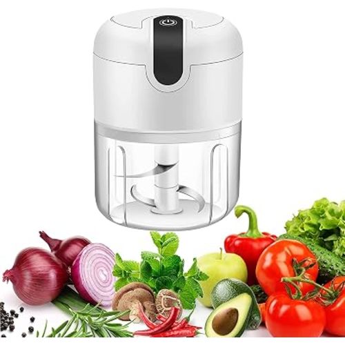 Electric Mini Garlic Chopper,Food Processor,Portable Cordless Garlic Mincer Masher,Meat Grinder with USB Charging For Vegetable,Chili,Fruits,Ginger,Baby Food,Seasoning 250ml(White)
