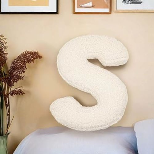 Letter Plush Pillow, Letter Hugging Throw Pillows, Decorative Initial Letter Shaped Throw Pillows for Bed Couch, Letter Pillows English Alphabet A to Z for Sofa Bedroom Living Room Decor (S)