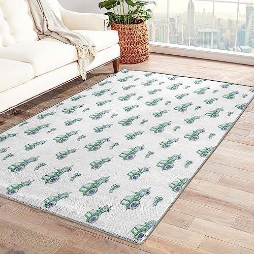 ZDABAOEC Kids Tractor Rug, 5x7 Rug, Cartoon Car Area Rugs for Boys Bedroom & Room Decor, Nursery Playroom Classroom Patterned Large Rug, Washable Non Slip Indoor Floor Carpet