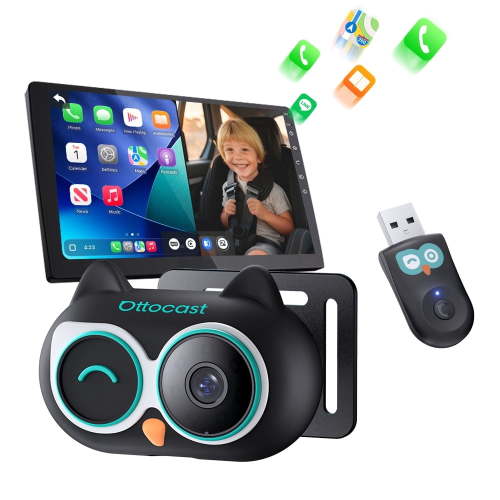 Ottocast Cabin Care Wireless CarPlay Adapter, 1080P Backseat Baby Camera with Night Vision for Family Cars