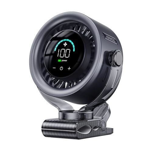 KIMMOO 4000mAh Rechargeable Portable Clip on Fan-100-Speed Touch Control, LED Display, 360° Rotate Quiet Turbo Desk Fan, Small Battery Operated USB Fan for Stroller Bed Travel Camping Golf Gym (Black)