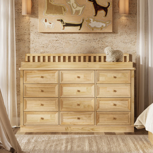 One Allium Way® 60'' W Solid Pine 12-Drawer Changing Table Dresser With Removable Tray, Ample Storage, And Child Safety Certification | Wayfair