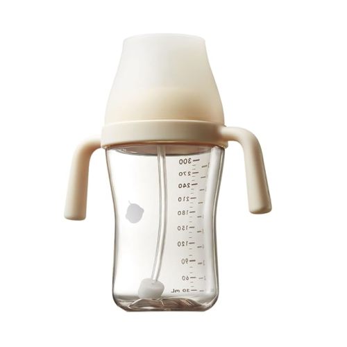 bc babycare Sippy Cup Learner for 6+ Month Old with Nipples & Handles, Spill Proof Sippy Cup, Weighted Straw Toddler Cups, Anti-Choking Baby Cups 2 Packs, Beige