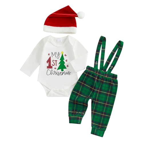 Bonangber St Patricks Day Baby Boy Outfit My 1st St. Patricks Day Romper Onesie Suspender Pants Set With Beanie Hat