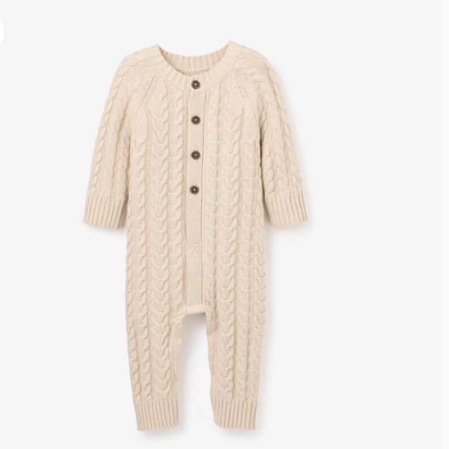 Wheat Horseshoe Cable Knit Baby Jumpsuit WHEAT / 3-6M