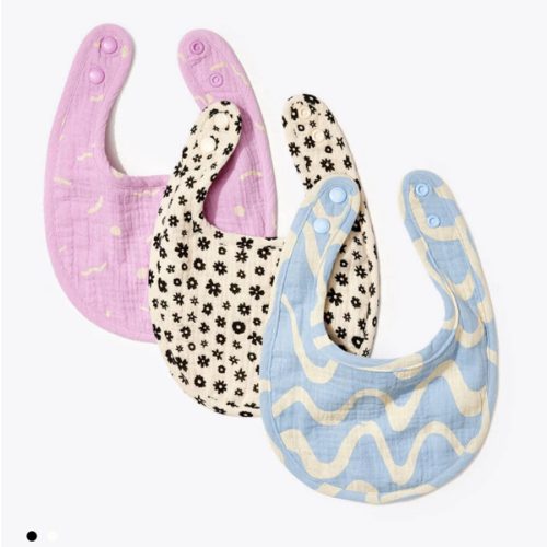 Organic Cotton Muslin Drool Bib Set GOTS Certified Fun Print