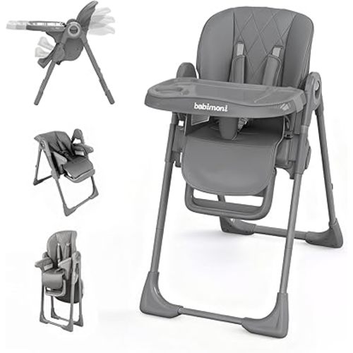 4 in 1 High Chairs for Babies and Toddlers, Foldable Baby High Chairs, Feeding and Eating Seat Highchair with 4 Levels of Recline and 7 Levels of Height Adjustment, Starry Gray